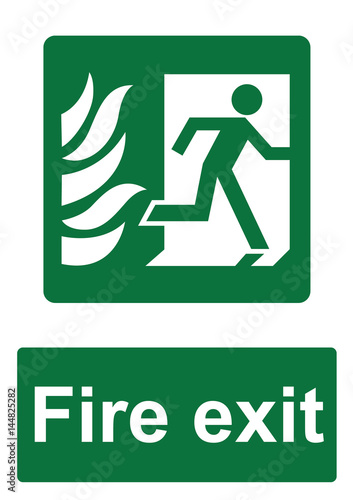 Wallpaper Mural Green Fire Evacuation Sign isolated on a white background -  Fire exit running through door on right Torontodigital.ca