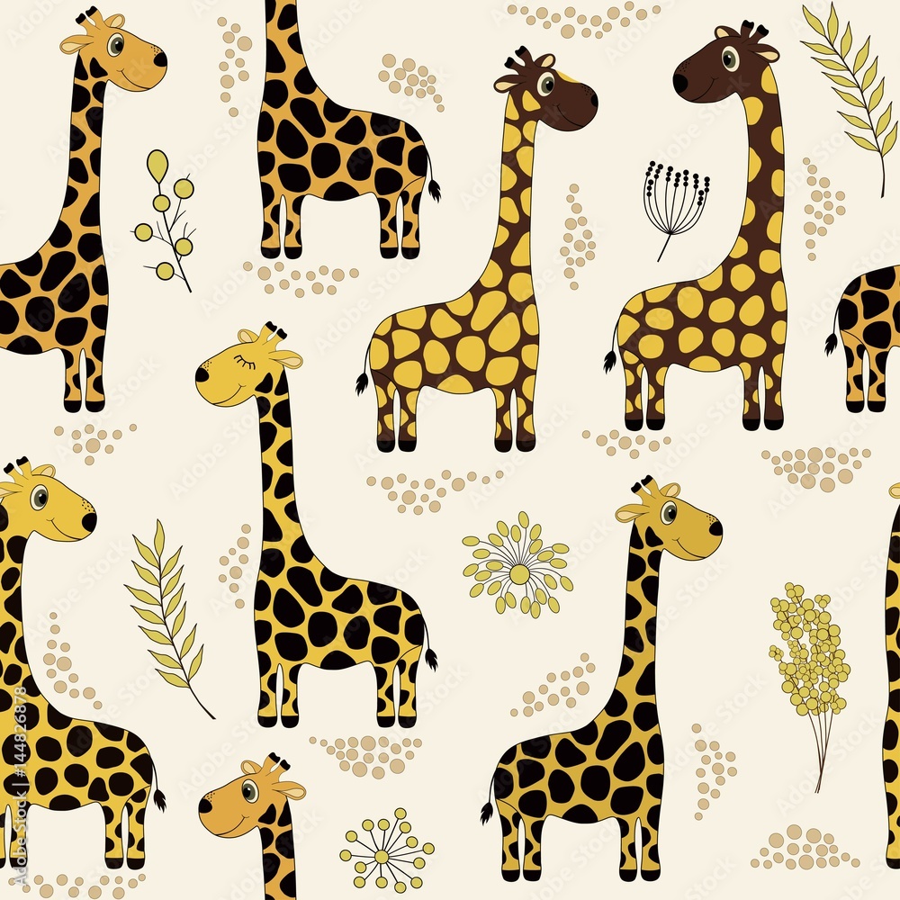 Obraz premium Seamless pattern with cute cartoon giraffes