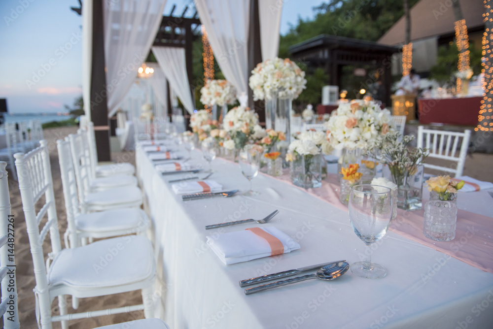 wedding The elegant dinner table on the beach wedding The elegant dinner table on the beach