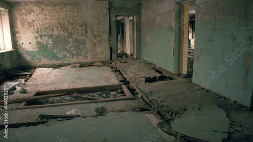 Destroyed Building.Dark abandoned building from the inside