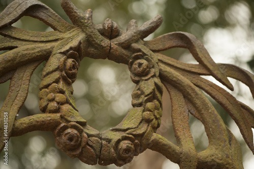 Metal Scrollwork on gate at Middleton Cemetery in Charleston, SC, USA photo