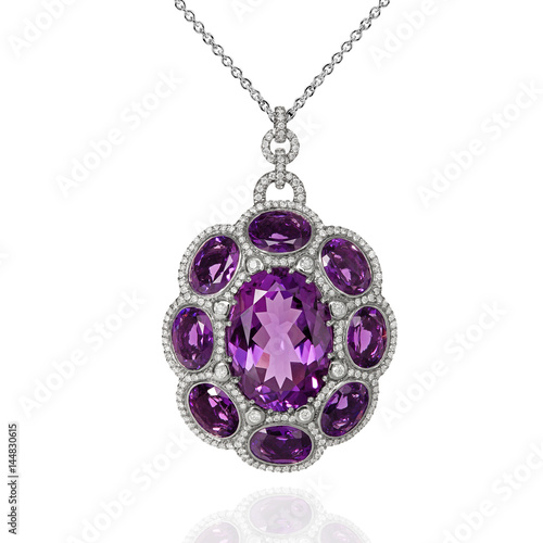 White gold pendant with violet amethyst and diamonds