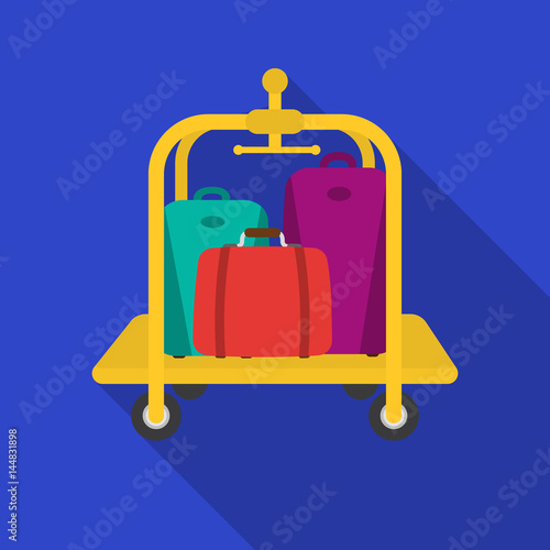 Luggage cart icon in flat style isolated on white background. Hotel symbol stock vector illustration.