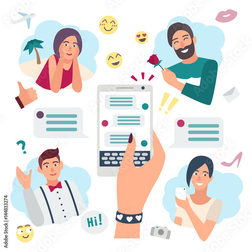 Online speaking concept. Chatting with friends, boyfriend. Hand with smartpho...