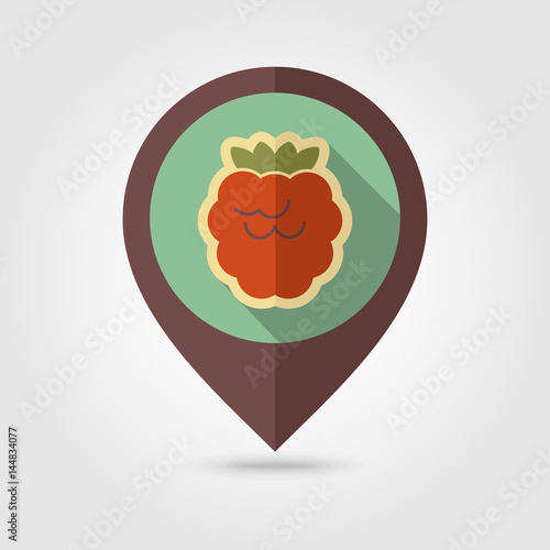 Raspberry flat pin map icon. Berry fruit