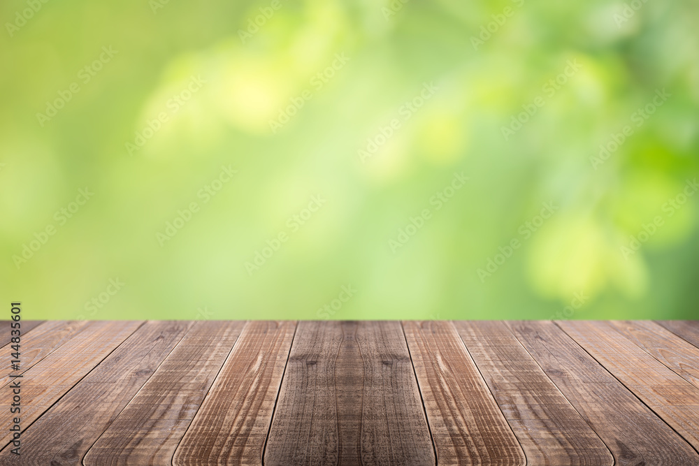 Old wood coordination table top on nature background,Space available for the product
