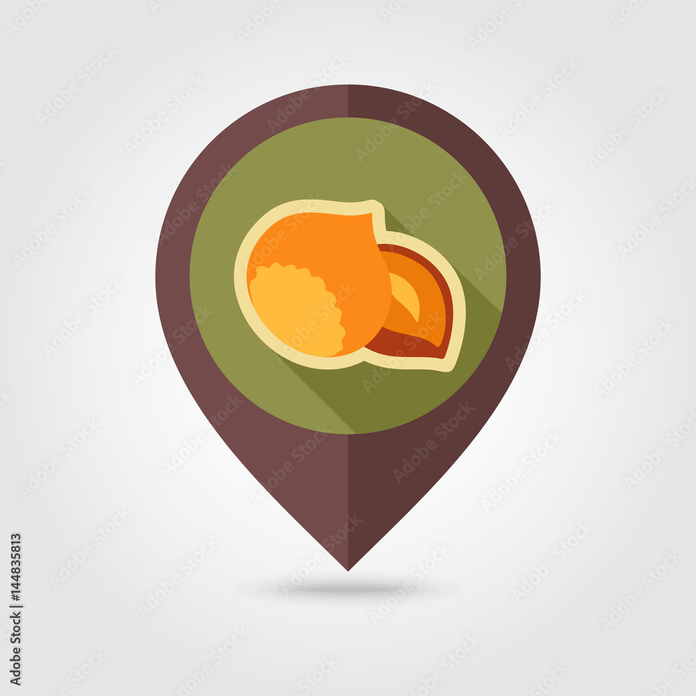 Nut flat pin map icon. Fruit Nut flat pin map icon. Fruit