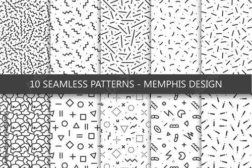 Collection of swatches memphis patterns - seamless. Fashion 80-90s.