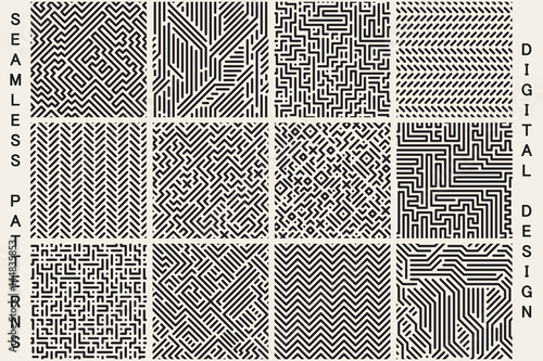 Fototapeta Collection of striped seamless geometric patterns.
