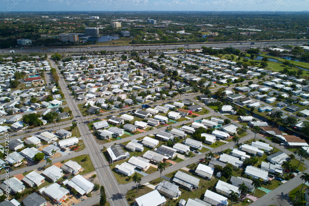 Fototapeta Aerial image of a trailer park