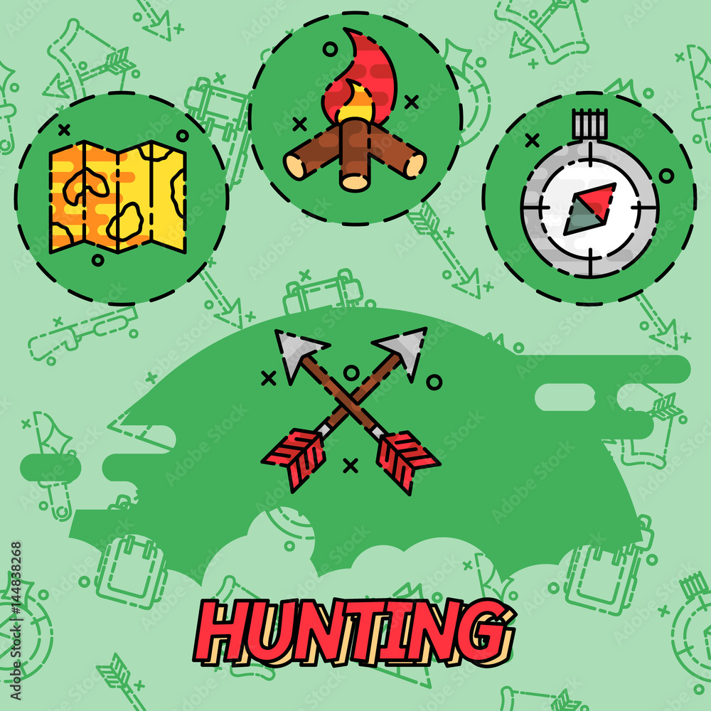 Hunting flat concept icons