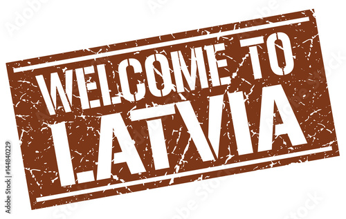 welcome to Latvia stamp