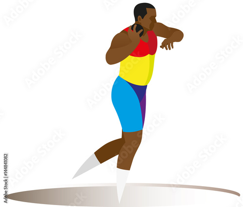 Afro-American strong athlete is a shot putter