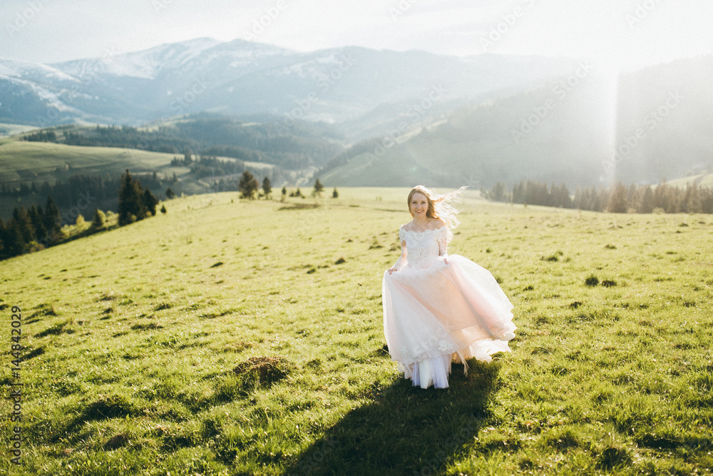 Fototapeta premium Elegant bride at the mountains