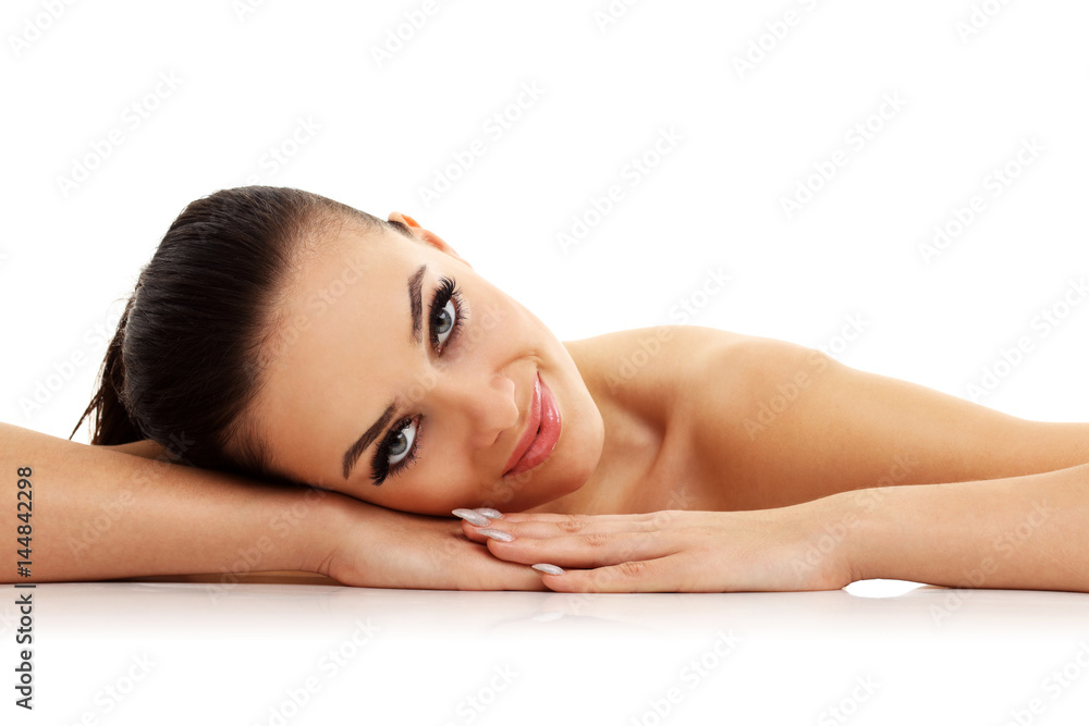 Woman face portrait isolated on white with healthy skin Woman face portrait isolated on white with healthy skin