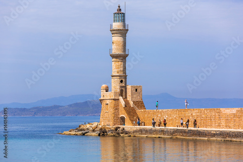 Lighthouse of the old Venetian port in Chania, Crete. Greece