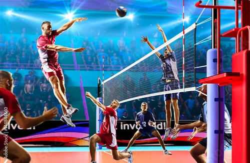 Obraz Zawodowi siatkarze w akcji na korcie