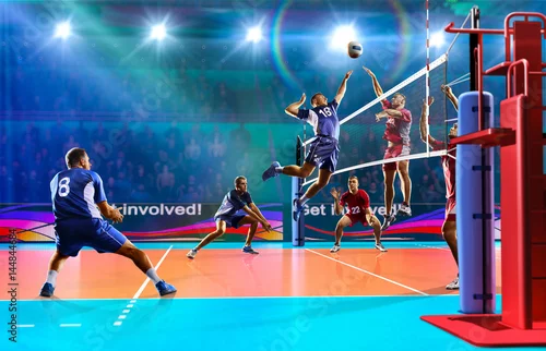 Obraz Zawodowi siatkarze w akcji na korcie