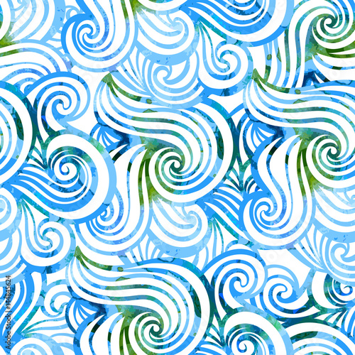 Seamless wave hand-drawn pattern, waves background.Can be used for wallpaper, pattern fills, web page background,surface textures.
