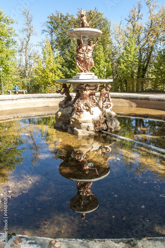 baroque fountain of the gardens of the royal palace of The Farm of San Ildefonso in Segovia, Castile, Spain.