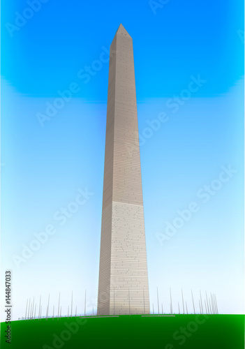 Illustration of the Washington Monument with flags down