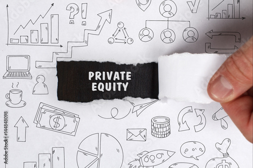 Business, Technology, Internet and network concept. Young businessman shows the word: Private equity