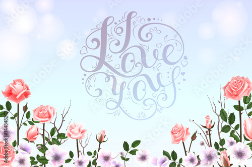 I Love you Vector Lettering with Rose