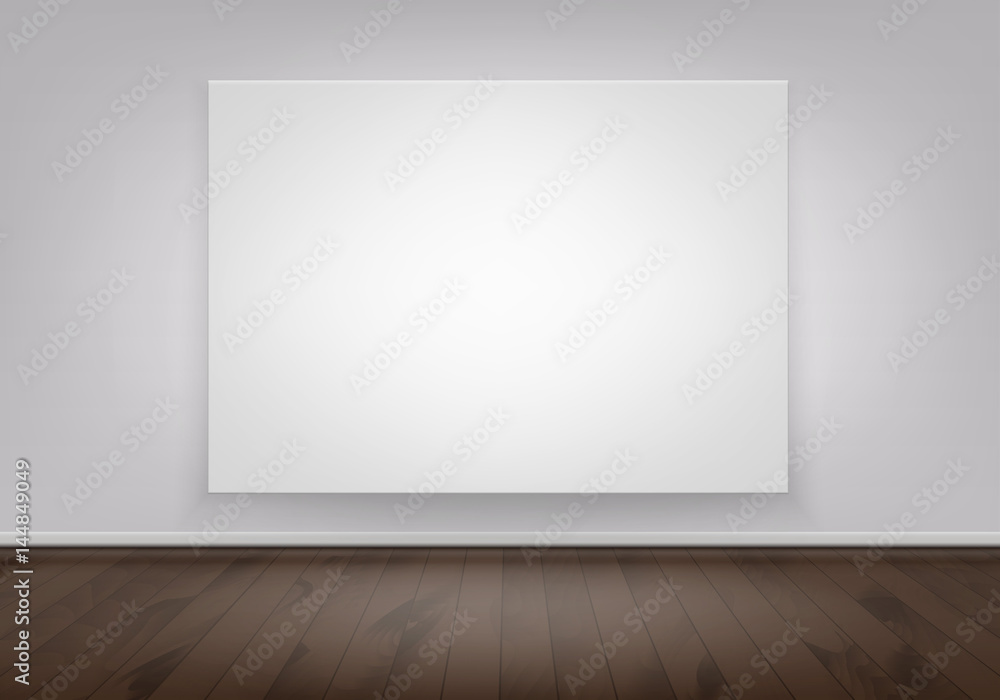 Vector Empty Blank White Mock Up Poster Picture Frame on Wall with Brown Wooden Floor Front View Vector Empty Blank White Mock Up Poster Picture Frame on Wall with Brown Wooden Floor Front View