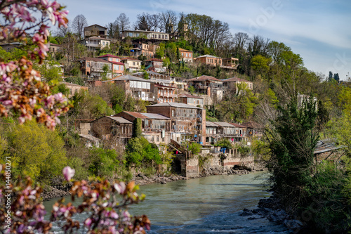 View on the river Rioni in Kutaisi, Georgia. Vivid image