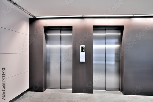 Two stainless steel elevator doors