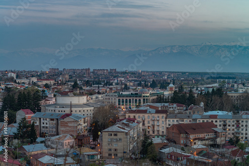 Panorama view on Kutaisi city, Georgia at the evening. Low light image.