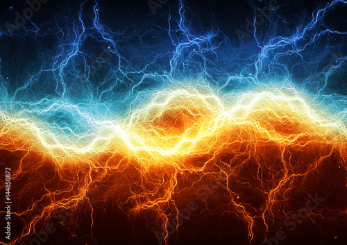 Fire and ice abstract lightning background, clash of the elements