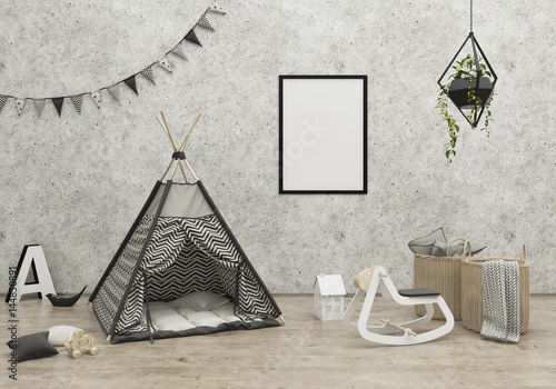 kids game room interior image. 3D Rendering