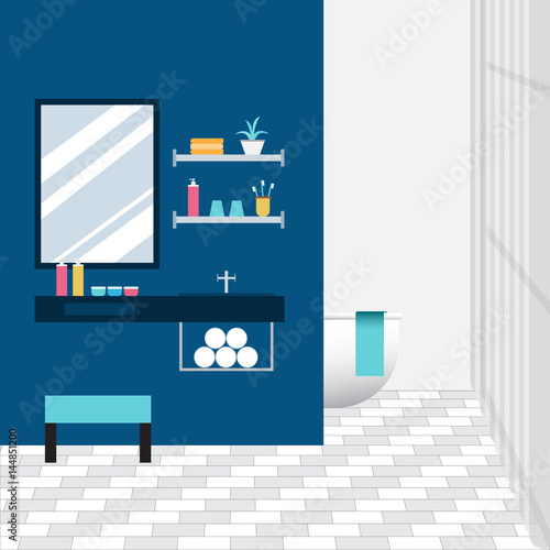 Bathroom interior design with furniture and accessories.