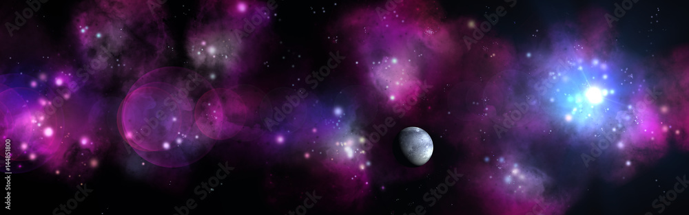 Panorama of star clusters. planet against the background galaxies, Space landscape
