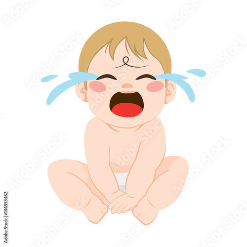Cute little baby angry crying sitting sad desolated on white background