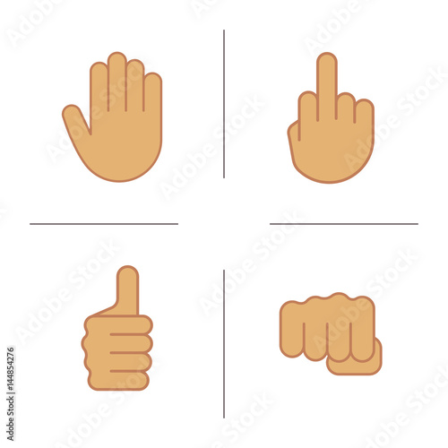 Hand gestures color icons set