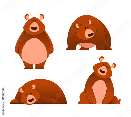 Bear - modern vector set of flat cartoon animal characters. Different poses and emotions.