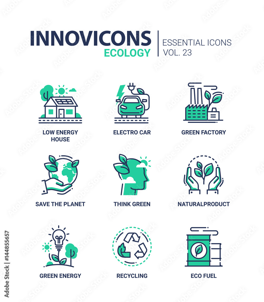 Ecology - modern color vector single line icons set