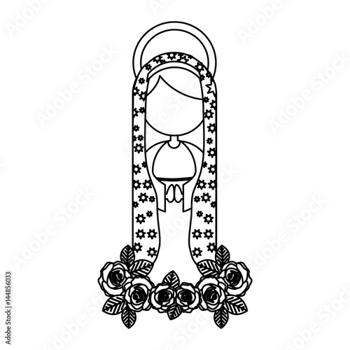 silhouette figure fasceless virgin maria cartoon with aureole vector illustration