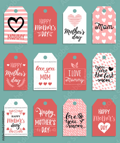 Happy Mothers day vector set of tags,labels.Greeting cards illustrations collection. Hand lettering holiday background.