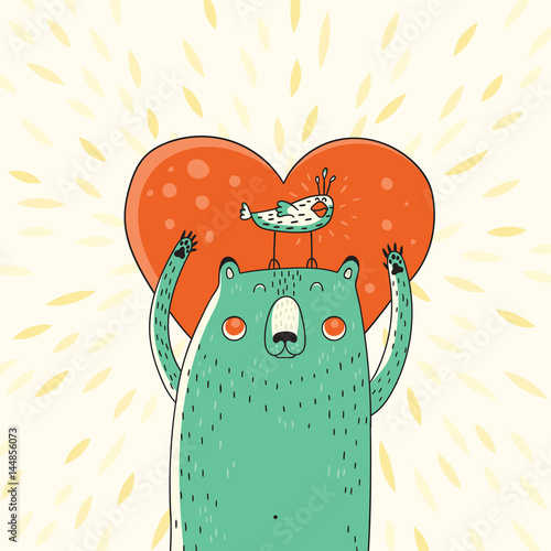 Cute bear wishing you love! Vector illustration