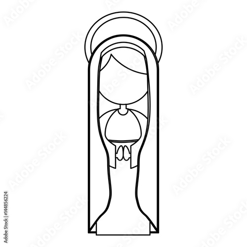 silhouette figure fasceless virgin maria cartoon with aureole design vector illustration