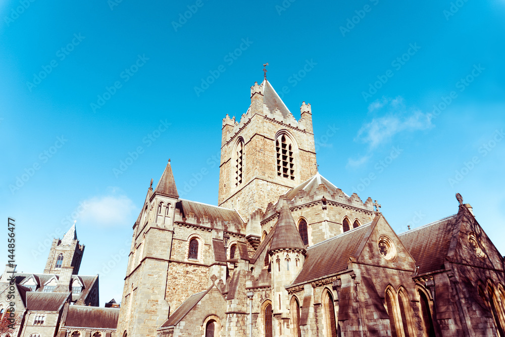 Street view of church landmarks of Dublin Ireland