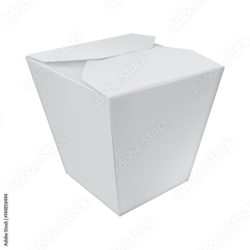 Realistic take away food box isolated on white background vector illustration. Packaging design element for branding.