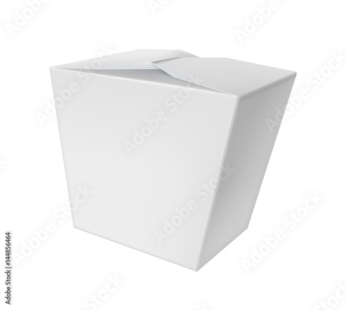 Take away chinese noodle box isolated on white background vector illustration. Packaging design element for branding.