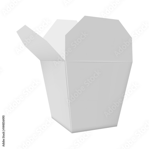 Open white fast food cardboard box isolated on white background vector illustration. Packaging design element for branding.