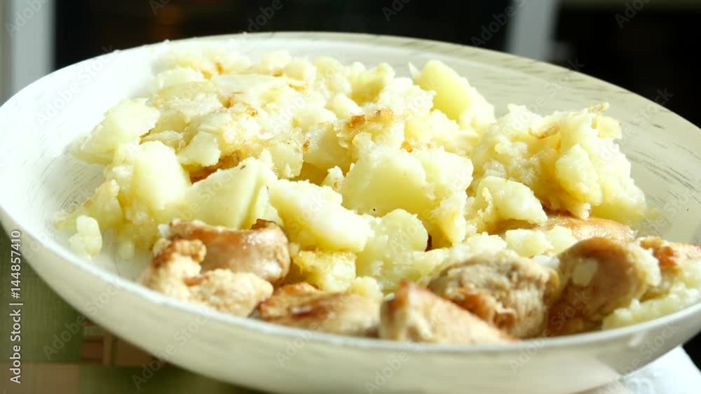 Chicken Meat With Potato On The White Plate Chicken Meat With Potato On The White Plate