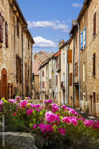 Dorf in Europa mit Blumen