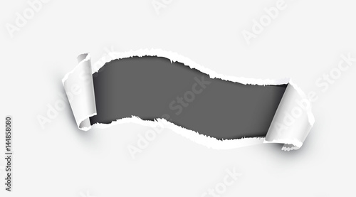 Realistic white torn paper with damaged side vector illustration isolated on white background.